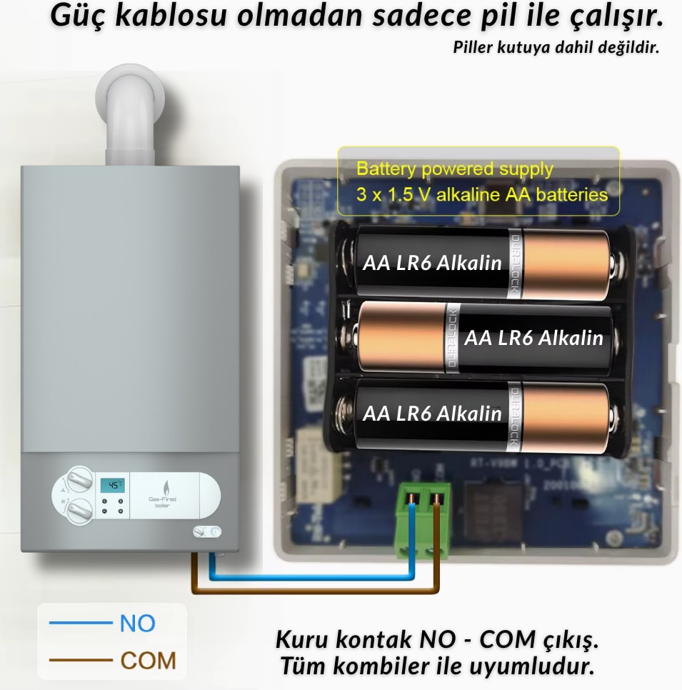 Wifi Pilli Kablolu Oda Termostatı ( Tuya, Smart Life Uyumlu )