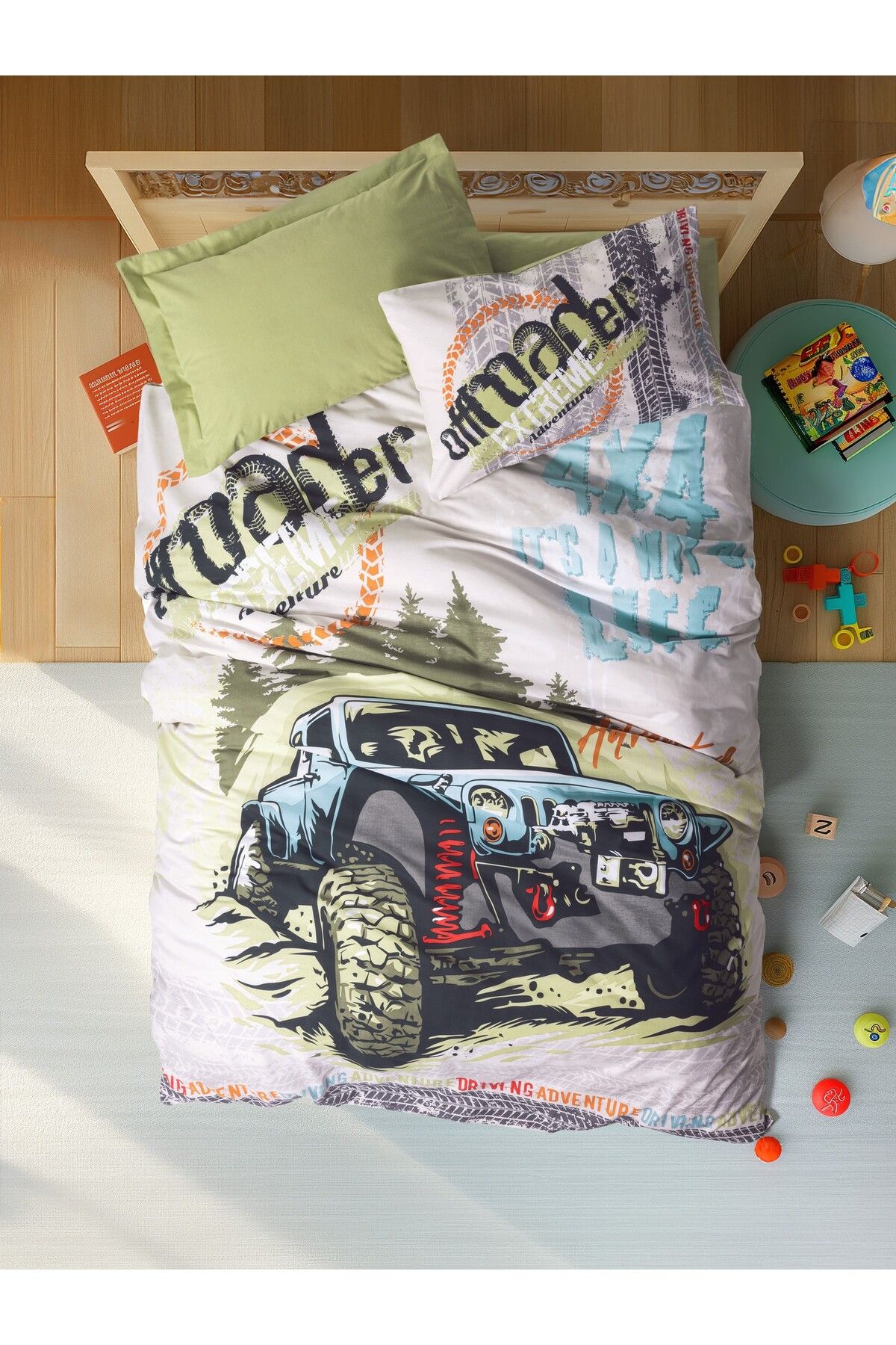 Junior Tek Kişilik Nevresim Takımı Adventure Yeşil