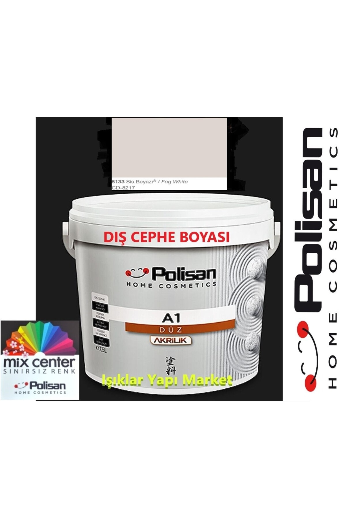 POLİSAN Dış Cephe Boyası-a1 Akrilik Düz-7,5litre(10KG.)-cd-8217 Sis Beyazı