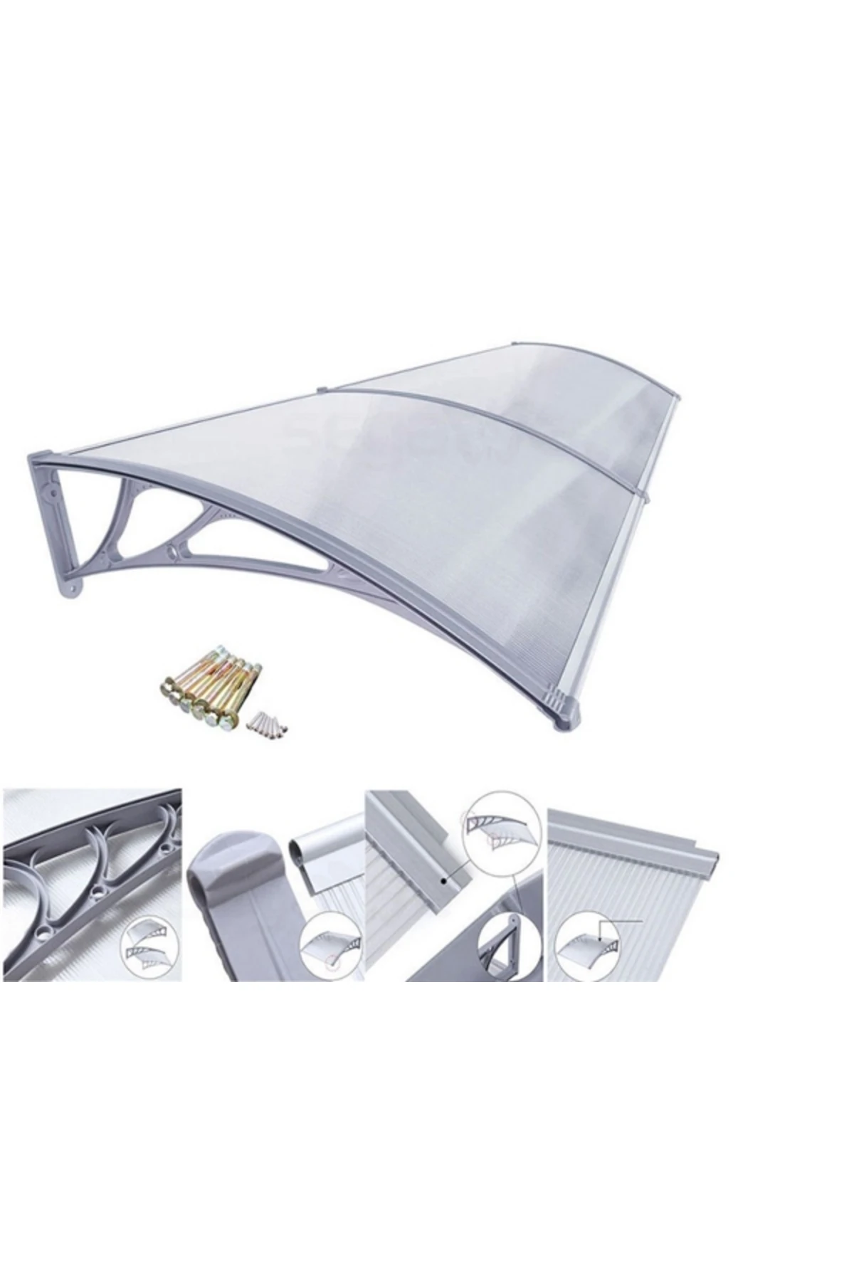 Kapı Pencere Üstü Pratik Sundurma 200 X 100 cm Gri