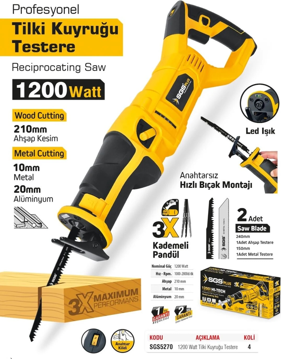 Plus SGS5270 -1200 W Elektrikli Tilki Kuyruğu Testere Makinesi