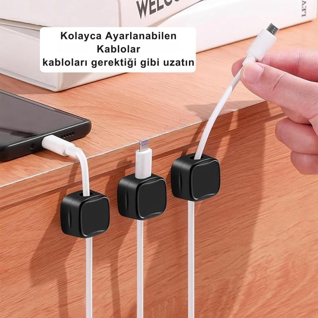 6 Adet Set Yapışkanlı Manyetik Kapaklı Kablo Düzenleyici Organizer, Ev, Ofis, Kablo Düzenleyici