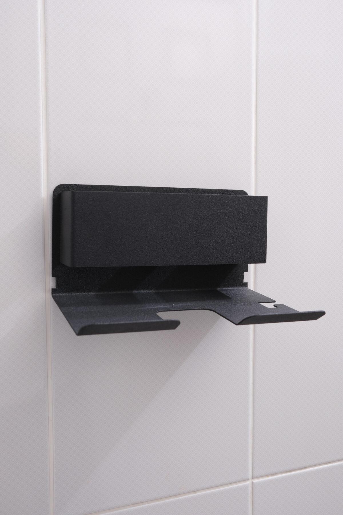 Siyah Metal Yapışkanlı Saç Kurutma Askısı,yapışkanlı Banyo Düzenleyici Organizer Fön Makinelik Mt83s