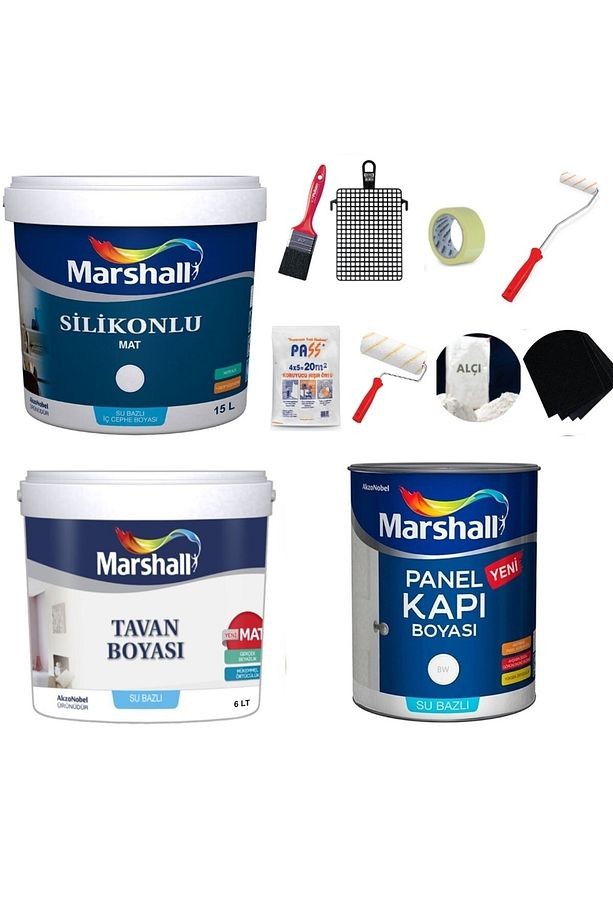 Silikonlu Mat Iç Cephe Boya 17.5lt+tavan Boya 10kg+panel Kapı Boyası Su Bazlı Beyaz 2,5lt