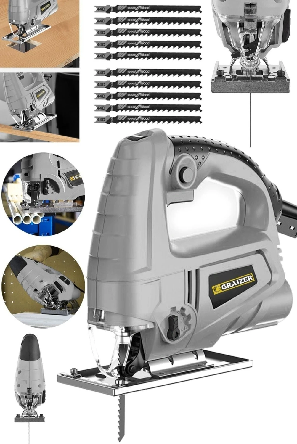 4000 W Sjs Metal Şanzuman 6 Kademe Devirli Bakır Sargili Dekupaj Testere makinesi Grey