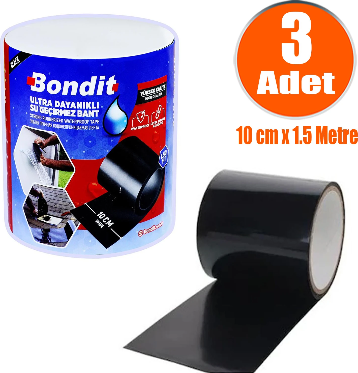 Tamir Bandı Suya Dayanıklı Su Geçirmez Sızdırmaz Bant 10 cm x 1.5 Metre (3 Adet)