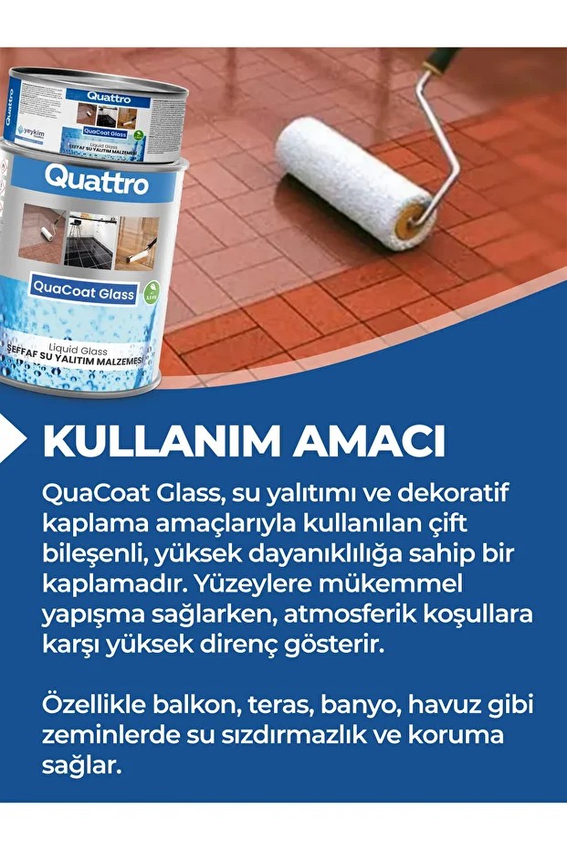 Quattro Quacoat Glass Şeffaf Cam Su Yalıtım Malzemesi 4 Kg