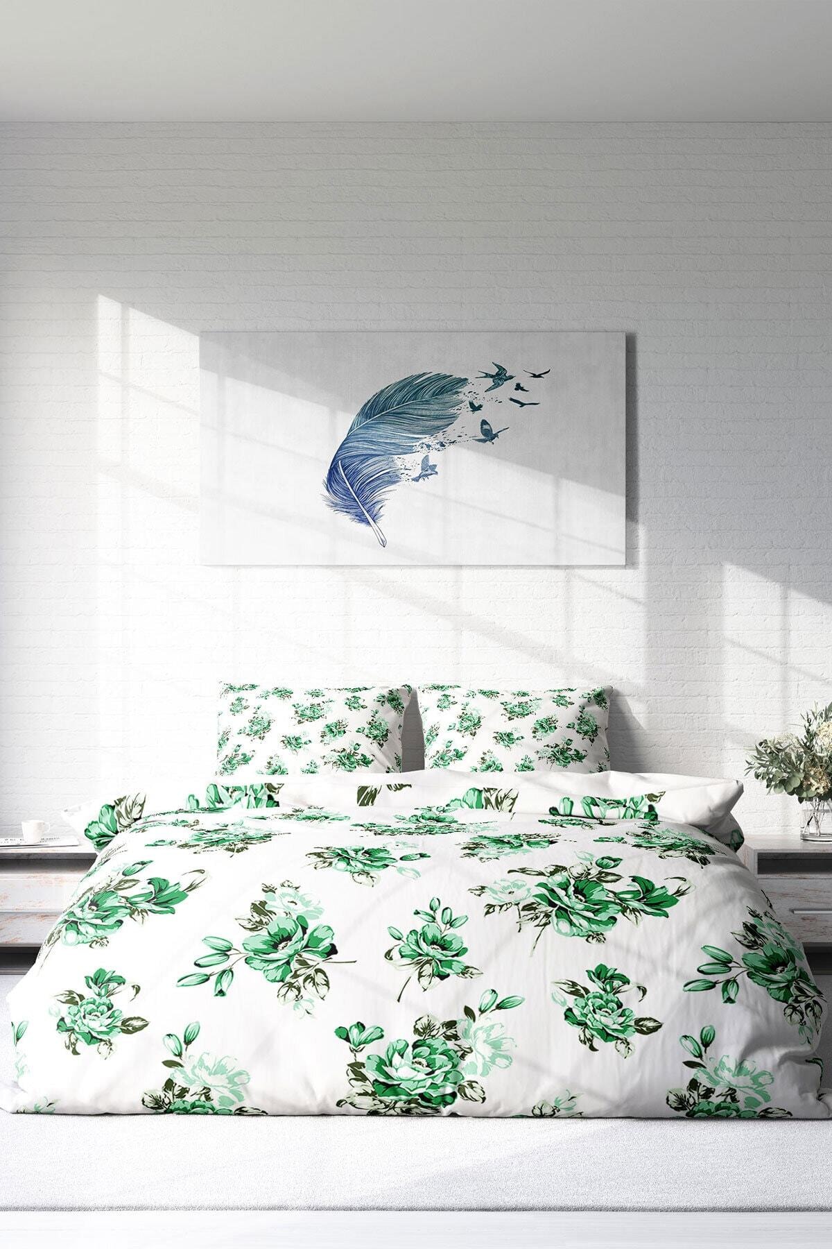 Kıng Sıze Green Garden Naturel Çift Kişilik Nevresim Takımı 220x240cm