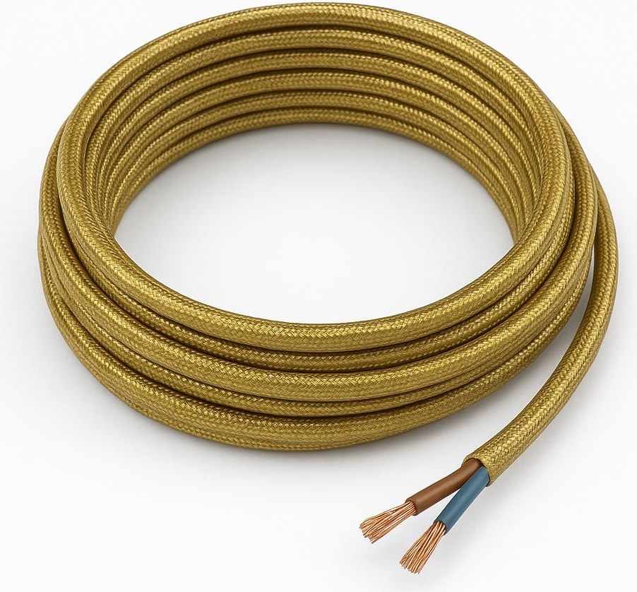 Dekoratif Kumaş Aydınlatma Elektrik Kablosu (2*0,50 TTR) (Simli Gold) 1 Metre