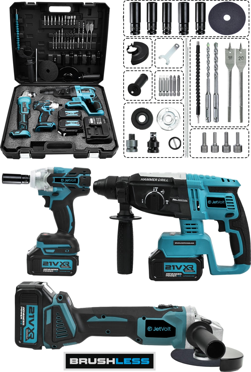 21V 2.0AH 3 Lü Set Şarjlı Matkap Hilti 2-26MM 450NM Torklu Vidalama Somun Sıkma Şarjlı Taşlama 125MM - Mavi