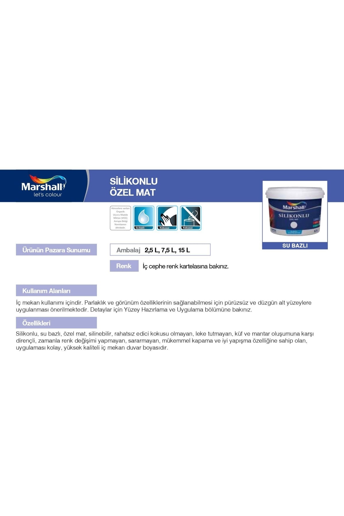 MARSHALL Silikonlu Özel Mat Iç Cephe Duvar Boyası 7,5 Lt Kekik Yağı