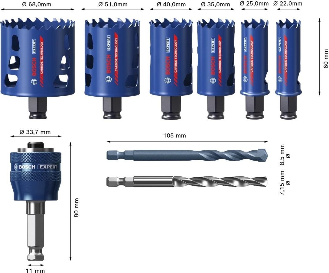 BOSCH Expert 9 Parça Sert Malzemeleri Için Panç Seti 2608900446
