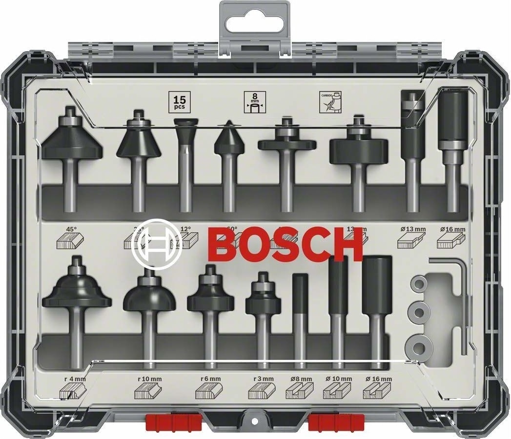 BOSCH 2607 017 472 Karışık Freze Ucu Seti Şaftlı Profesyonel 8 mm 15 Parça