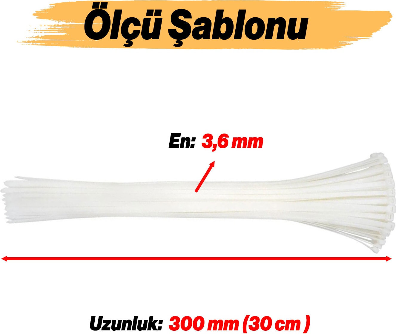 100 Adet Cırt Kelepçe 3,6X300 mm Plastik Beyaz Renk Zip Kablo Bağı Çok Amaçlı Bağlama