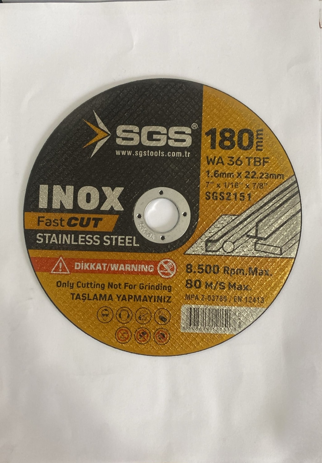 SGS Inox Kesici 180*1,6*22 mm