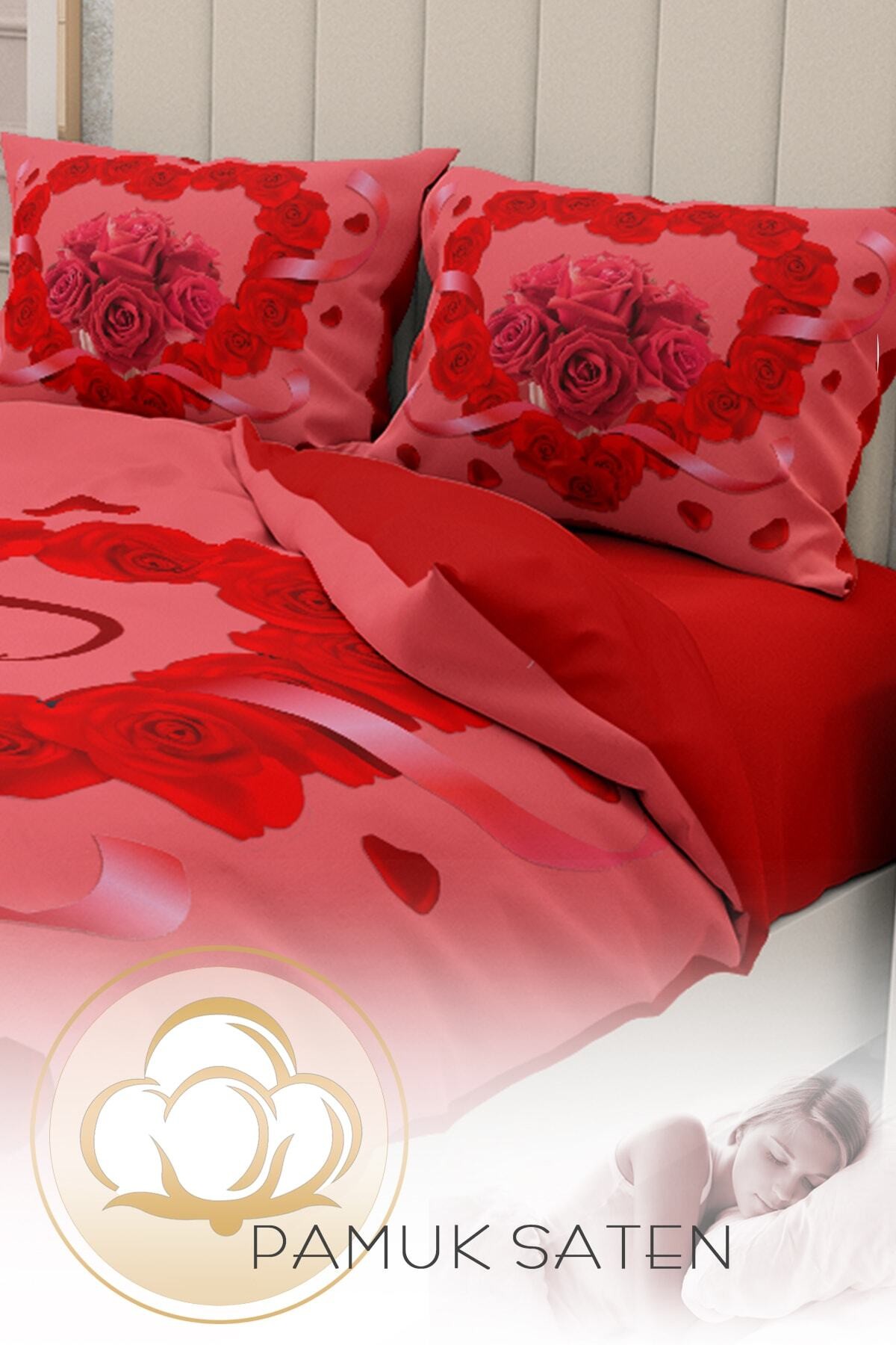 Kıng Sıze Sevgililer Günü Çift Kişilik Nevresim Takımı%100 Pamuk Saten 3d Sonsuza Kadar 220x240cm