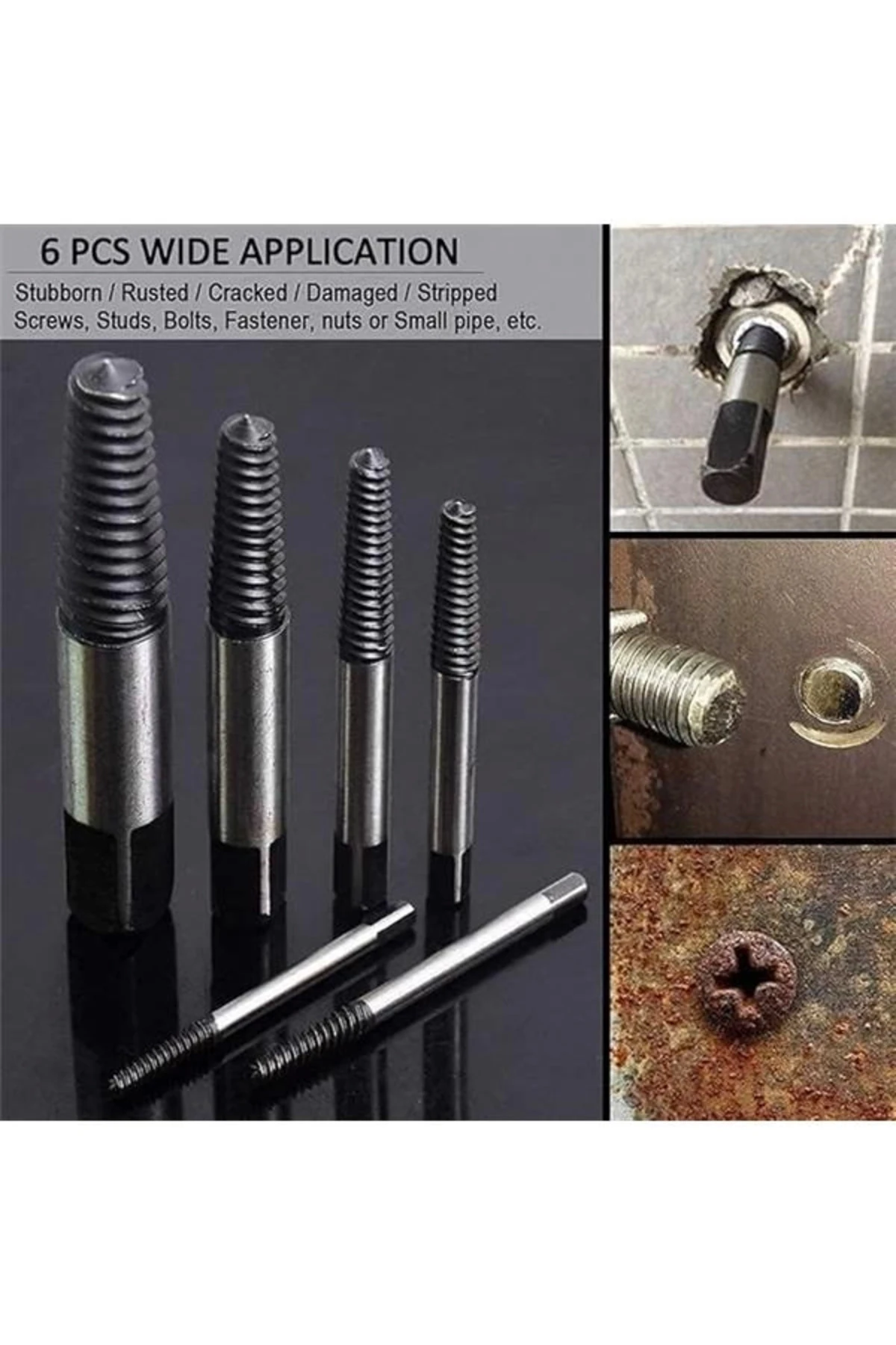 ® 6'lı Profesyonel Vida Çıkarma Seti Kırık Civata Kılavuz Çıkarıcı Hasarlı Dönmeyen Sıkışmış