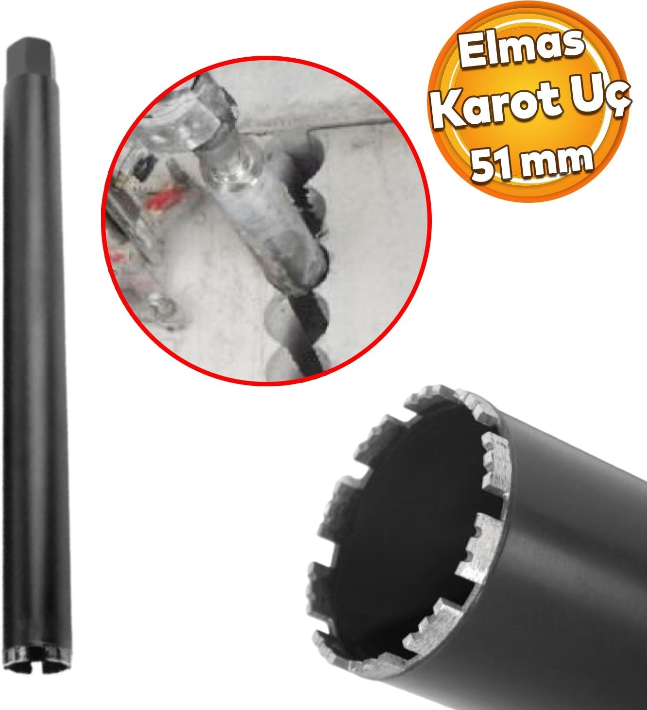 Elmas Karot Ucu 51 mm Shun Beton Zemin Duvar Delme Delik Açma Panç Aparat Uç Deprem Numune Al Test