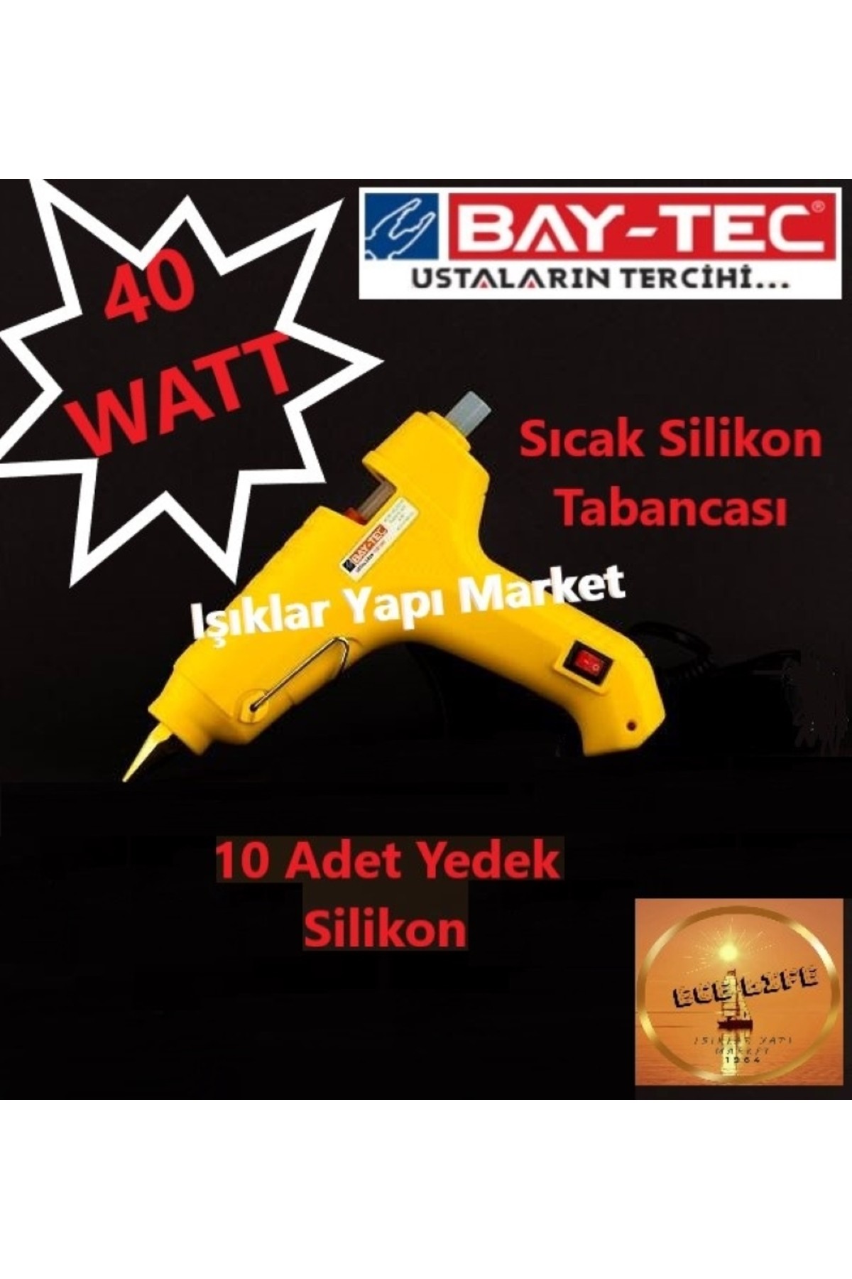 40watt -sıcak Silikon Tabancası ( Kalın Uç) 10adet Yedek Silikon Uç