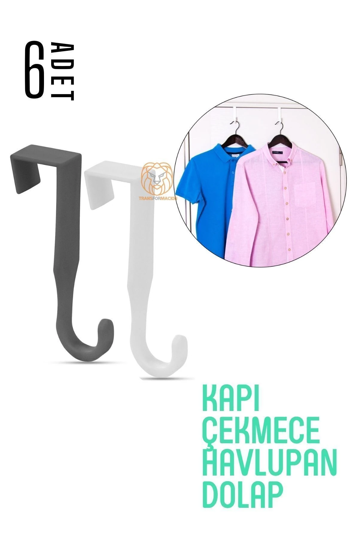 Pratik Askı Dolap Çekmece Havlupan Kapı Askısı 6 ADET 720572