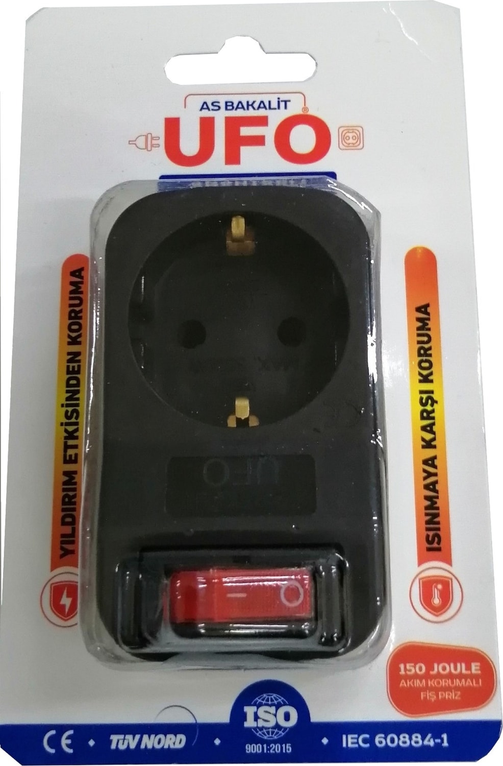 Ufo Anahtarlı Tekli Akım Korumalı Fişli Priz Siyah 323027