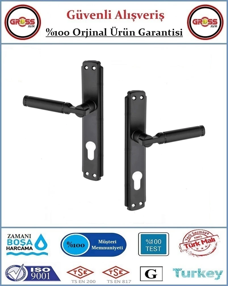 Parçalı Yale Dış Çelik Kapı Kolu - Mat Siyah - 1 Takım Ön ve Arka