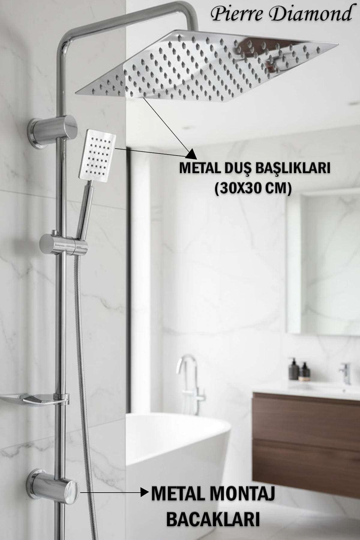 Paslanmaz Çelik Montaj Bacaklı Başlıklı Banyo Duş El Tepe Başlığı Spiral Kaliteli Robot Duş Seti