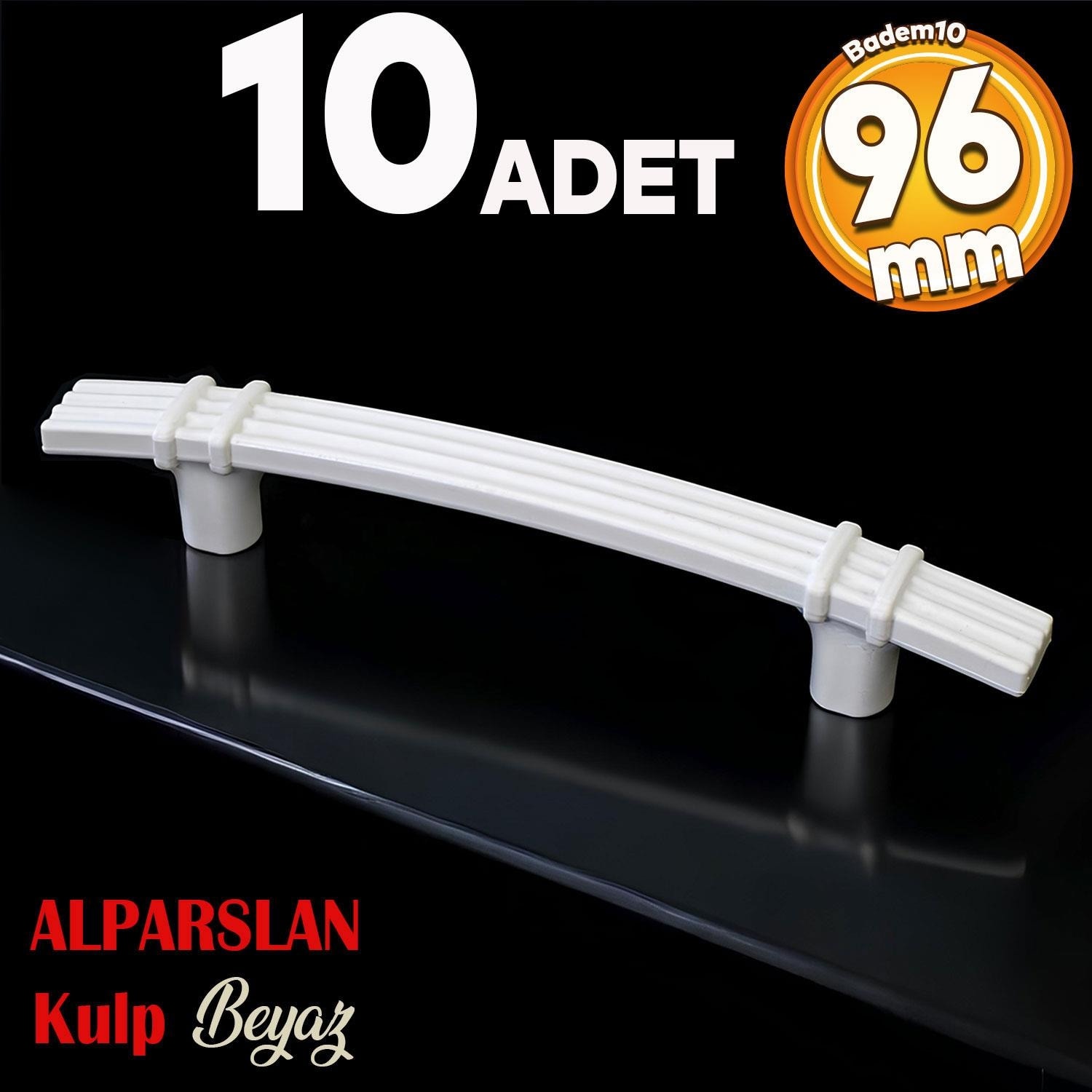 Alparslan 96 mm Kulp Sert Plastik Beyaz Çekmece Mobilya Mutfak Dolap Kulbu 10 Adet