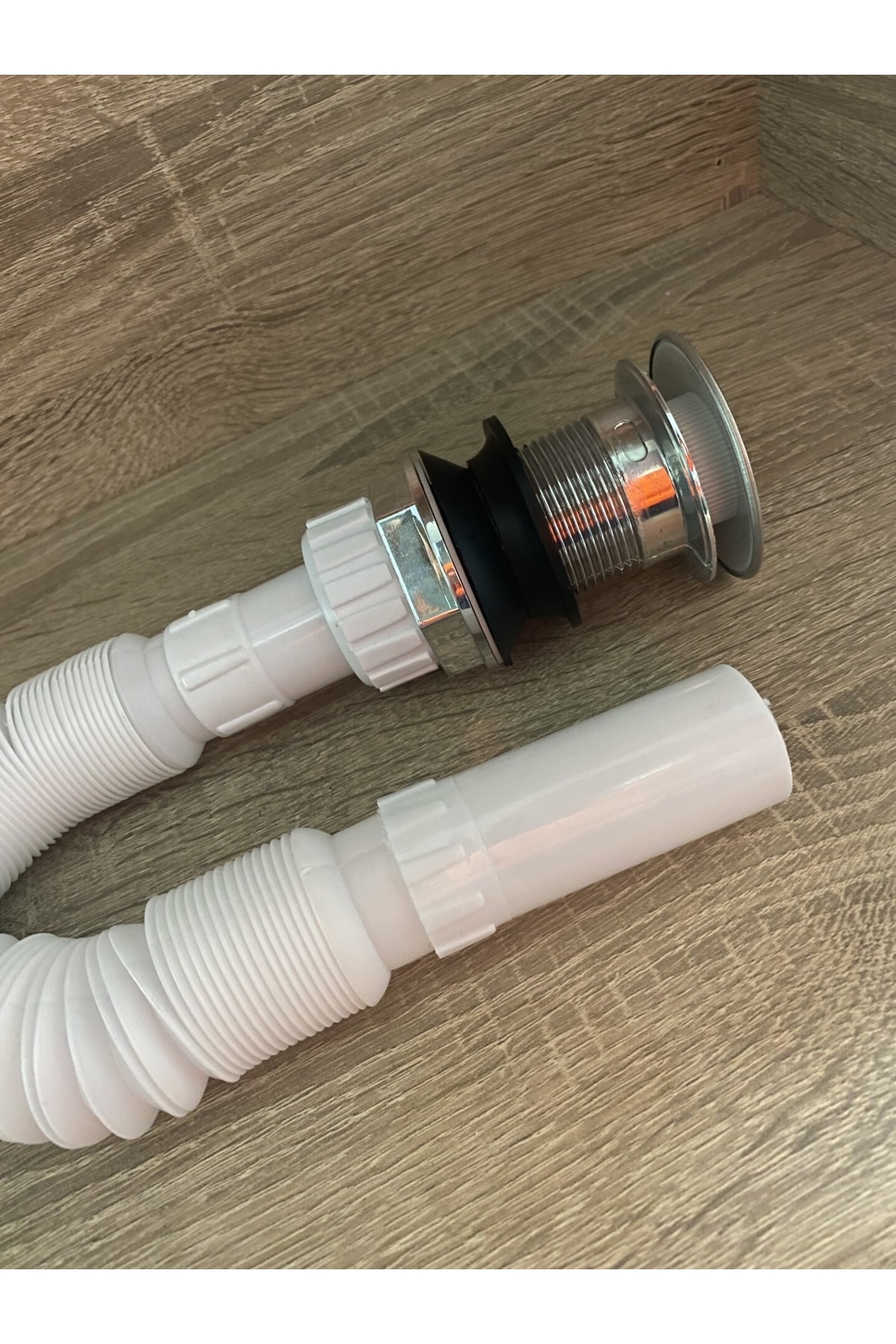 Basmalı Krom Kaplama Pop-up Körüklü Mutfak Lavobo Sifonu Su Sızdırmaz Tam Kalıp Gövde