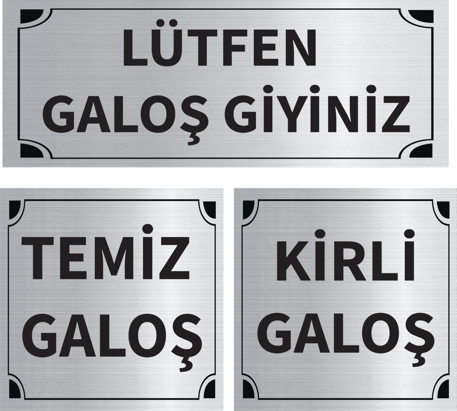 Lütfen Galoş Giyiniz - Kirli - Temiz Galoş Üçlü Levha Set Gümüş Metal Yönlendirme Tabelası