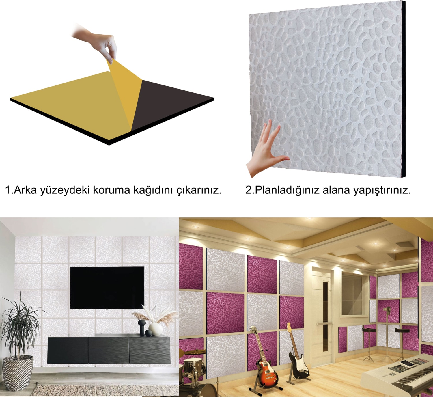 Beyaz Boyanabilir Embos Keçe Ses ve Isı Yalıtım Paneli 40X40 cm 30 Adet-5m²
