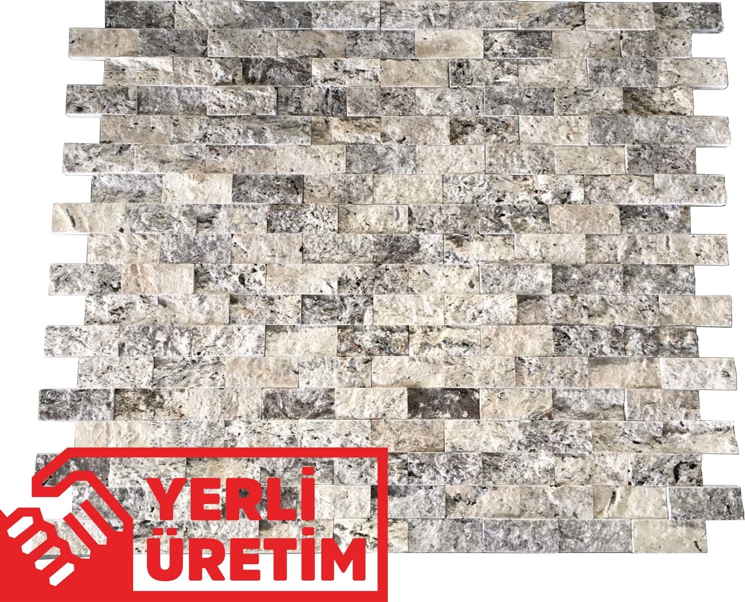 5X10Cm Latte Silver Doğal Taş Traverten Patlatma Mozaik Duvar Kaplaması