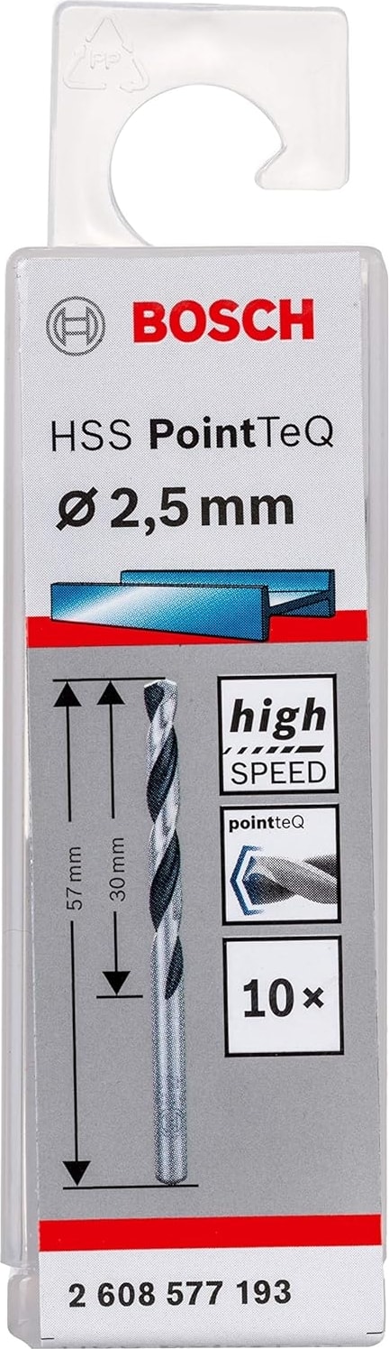 BOSCH Professional 10 Adet Hss Spiral Matkap Ucu Pointteq (Metal Için, 2,5 x 30 x 57 Mm, Matkap Aksesuarı)