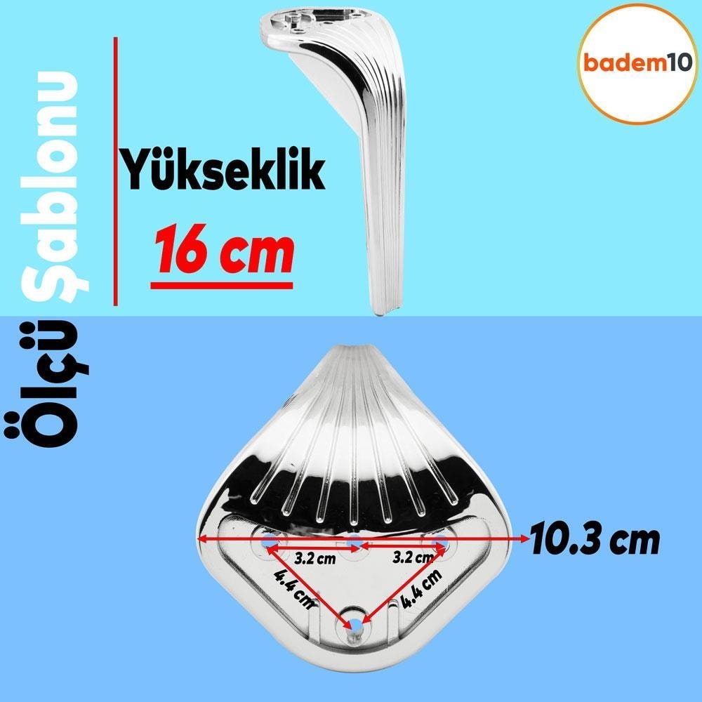 Lotus 6'lı Set Mobilya Tv Ünitesi Çekyat Koltuk Kanepe Destek Ayağı 16 Cm Krom Ayakları M8 Civatalı