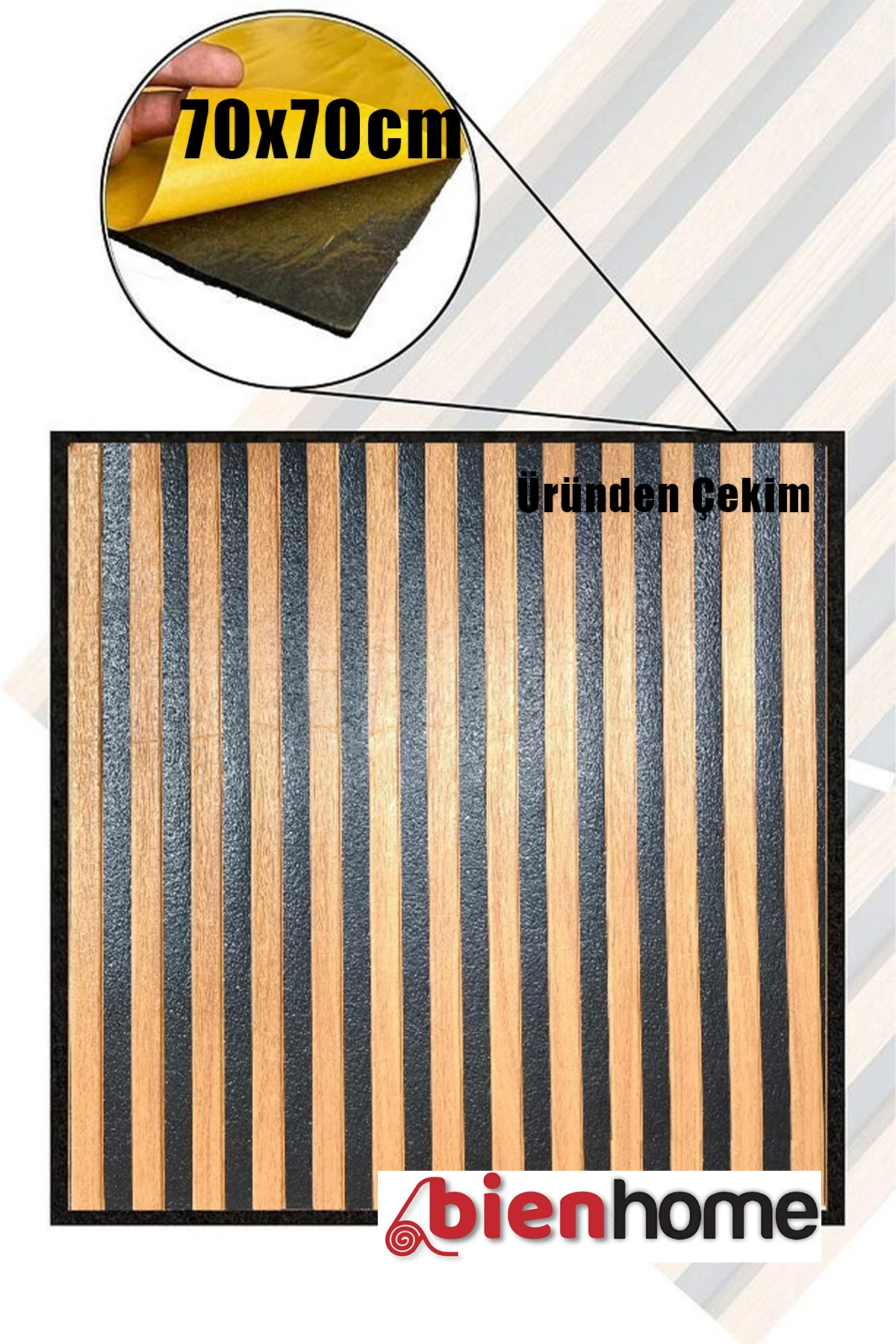 Lambri Panel Ahşap Duvar Çıtası Desenli Kendinden Yapışkanlı Duvar Paneli Köpüğü 70x70cm