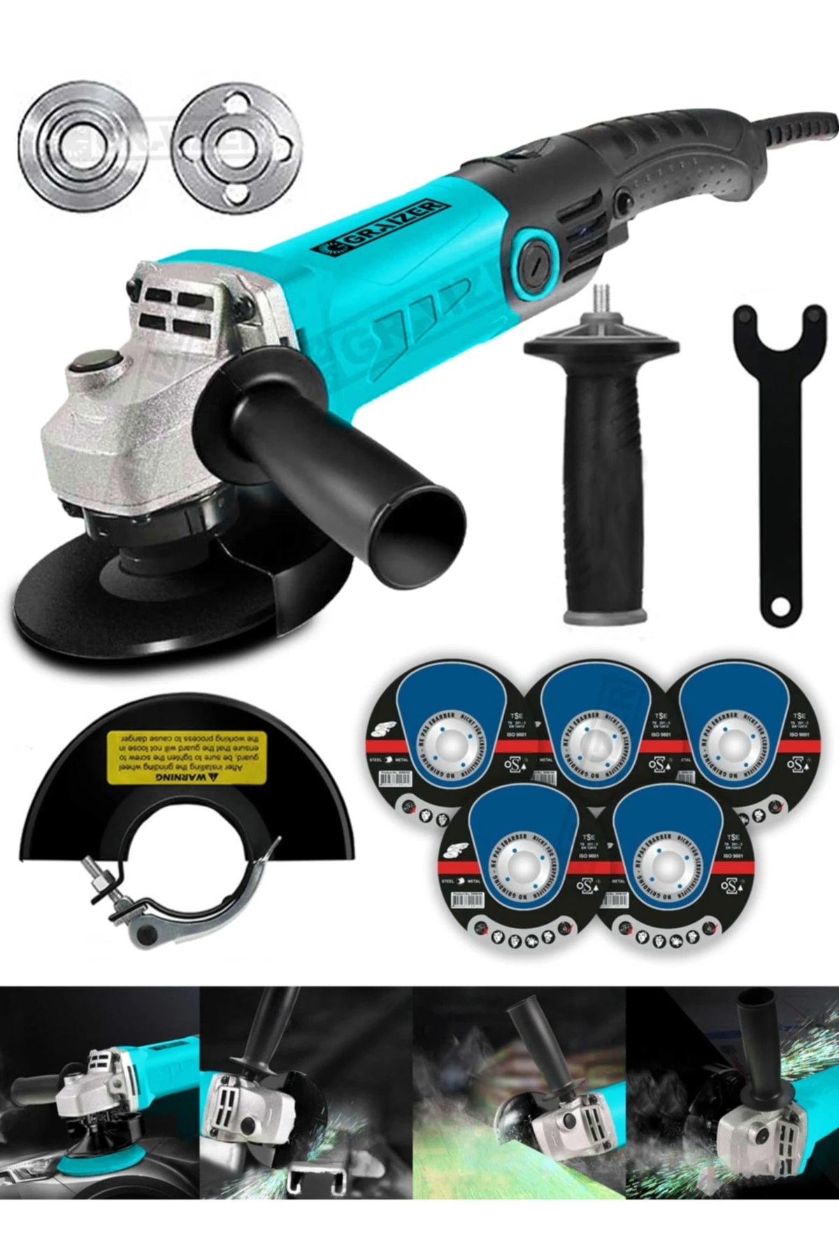 Alman 3000 Watt Devir Ayarli Sjs Çift Metal Dişli Şanzuman Demir Metal Kesme Taşlama Makinesi 125 Mm