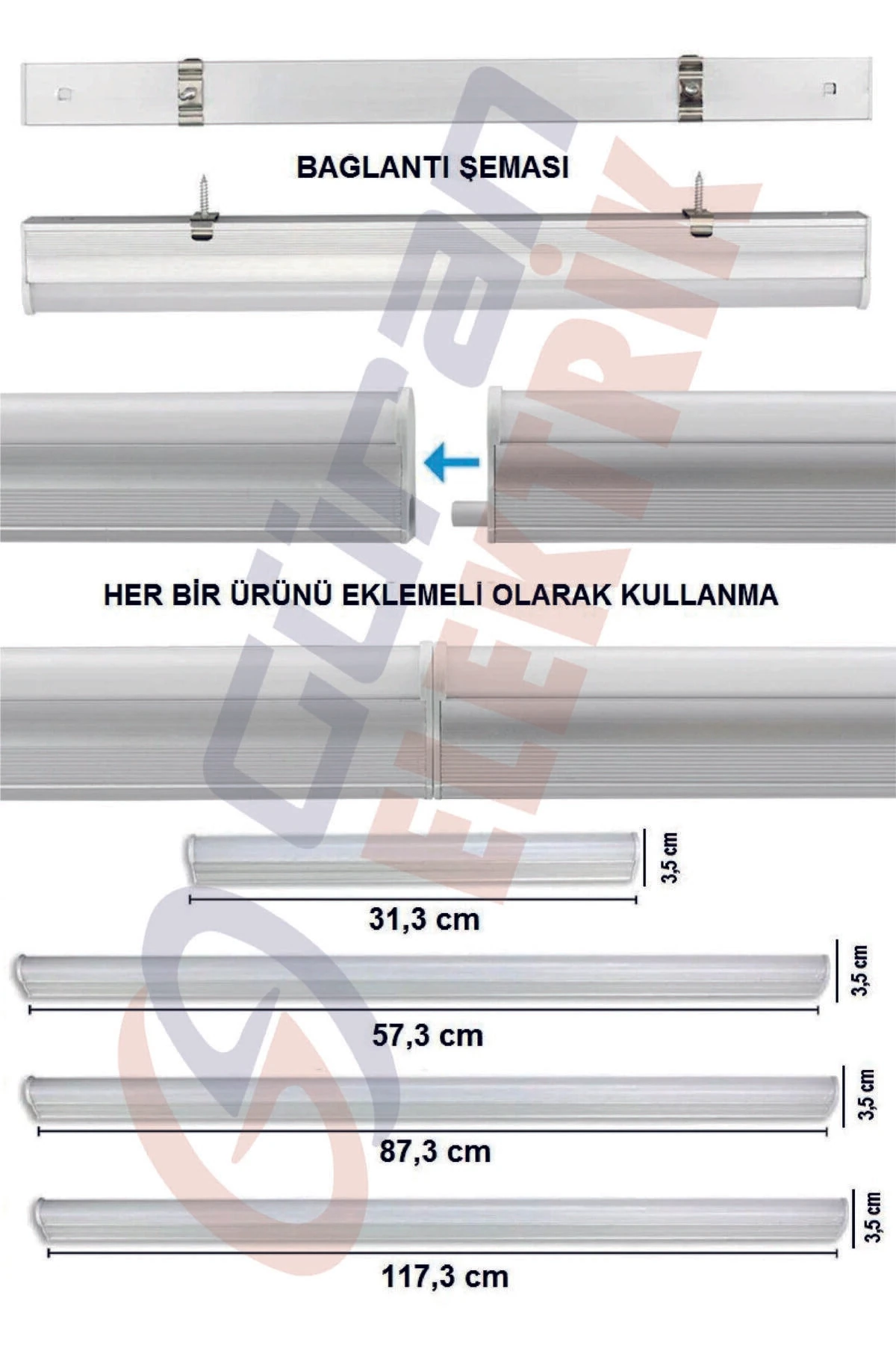 Mutfak Tezgah Aydınlatması-raf Aydınlatması Armatür 90cm Led Anahtarlı Set- Beyaz