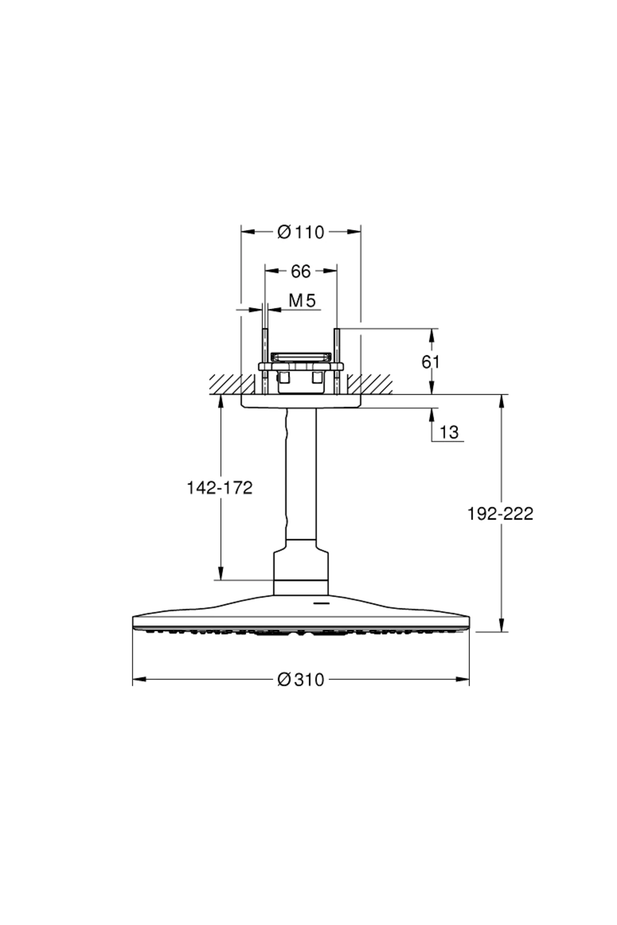 Rainshower Smartactive 310 Tepe Duşu Seti 142 mm 2 Akışlı 26477Gn0