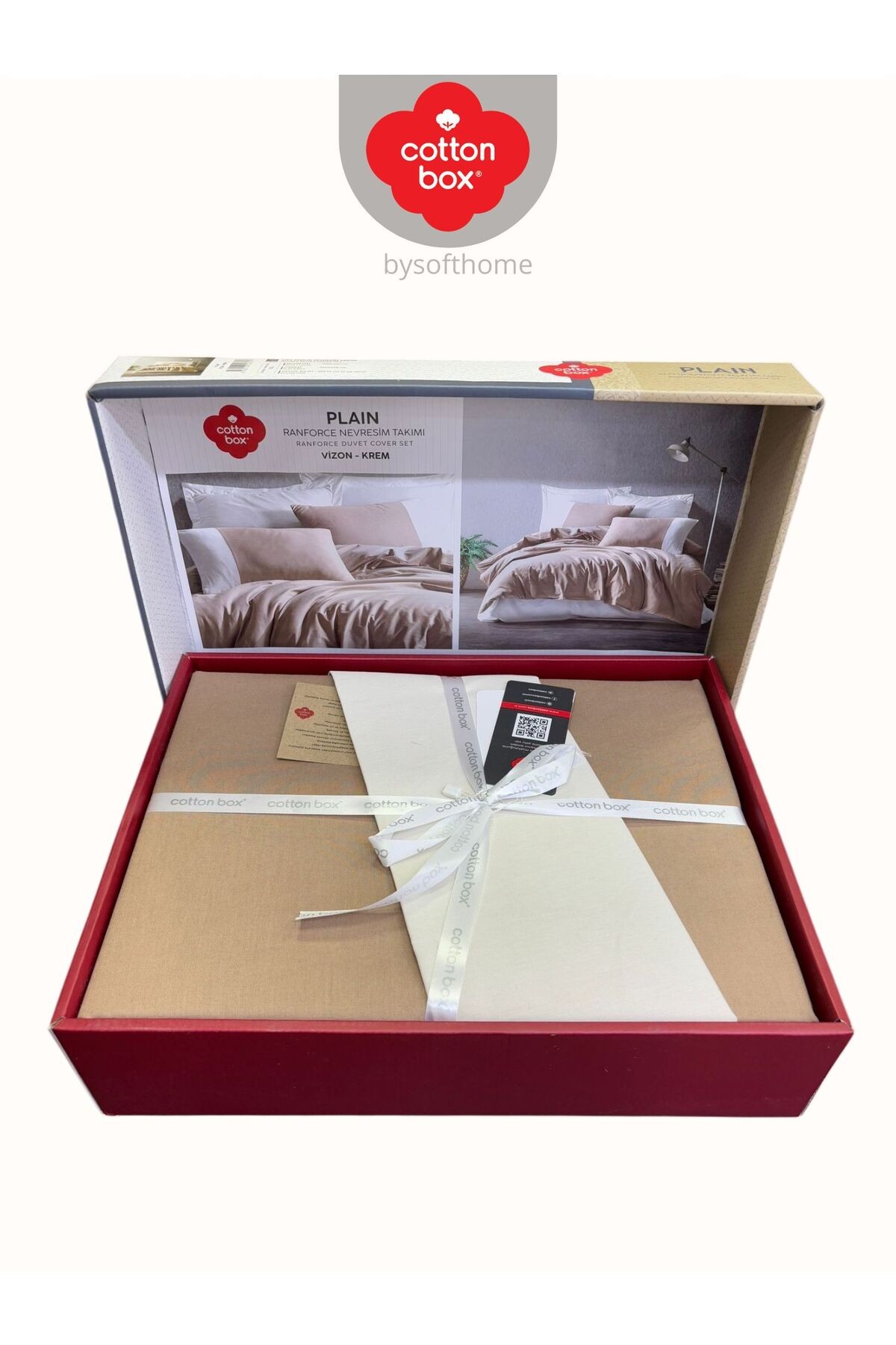 PLAIN VIZON KREM Ranforce Çift Kişilik Nevresim Takımı %100 Pamuk