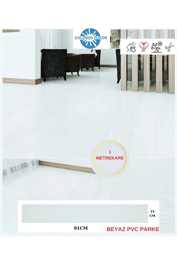 Kendinden Yapışkanlı Beyaz Silinebilir PVC Floor Yer Döşeme Parkesi Salon Ofis Karavan Parke-P12