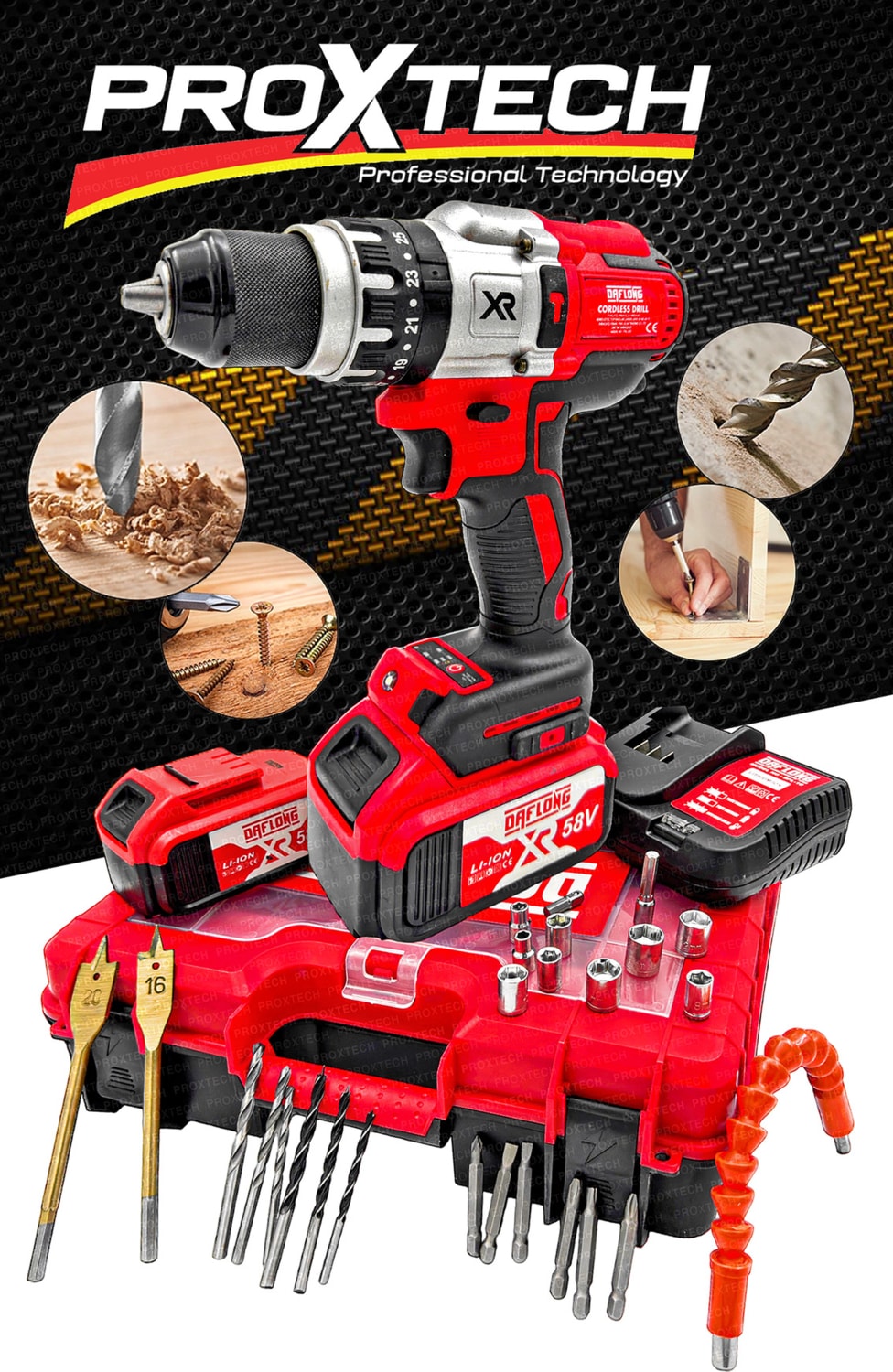Tekno Trust Premium Ultimate Tork 58V 5AH Darbeli Bakır Sargılı Metal Şanzuman Şarjlı Çift Akülü Vidalama Matkap