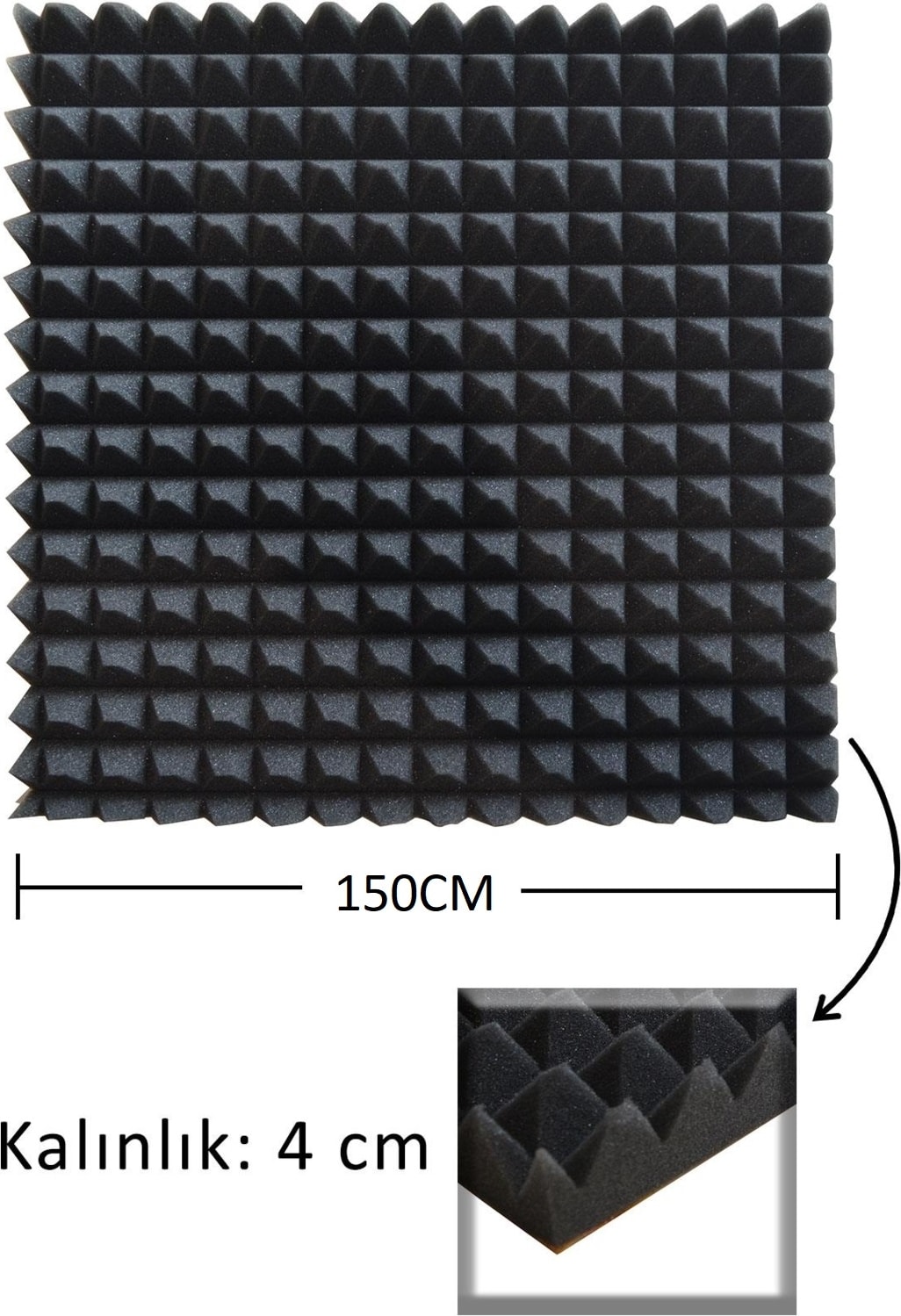 150X150X4-Akustik Ses Yalıtım Süngeri-Yapışkansız-14 DNS-PIRAMIT Kesim