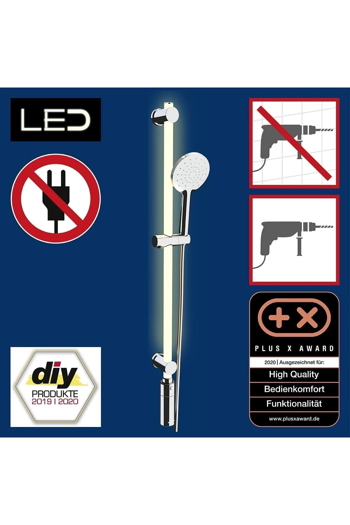 Led Tasarım Duş Çubuğu Seti, Led Işık Şeridi, Duş Hortumu Ve Başlığı Sıcak Beyaz