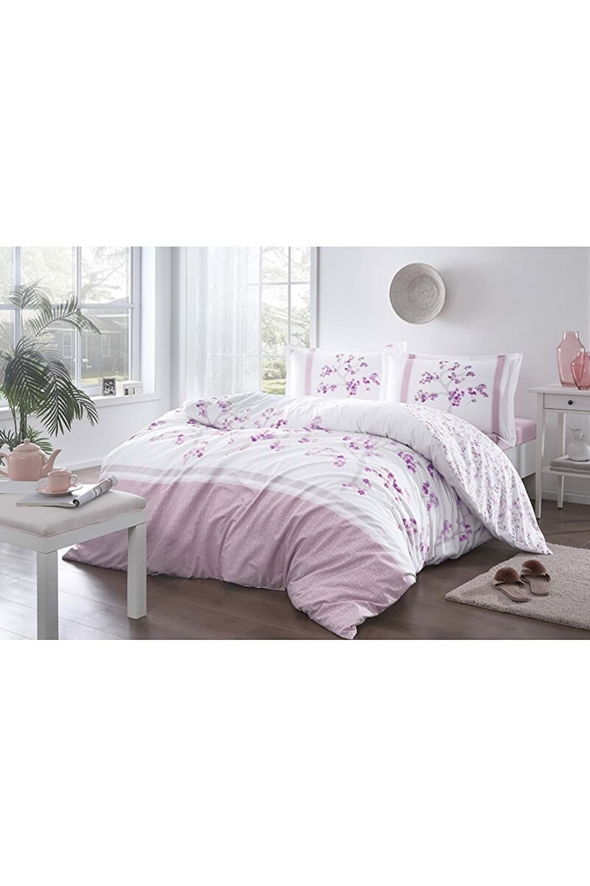 Ranforce Çift Kişilik Nevresim Takımı Florid Pembe