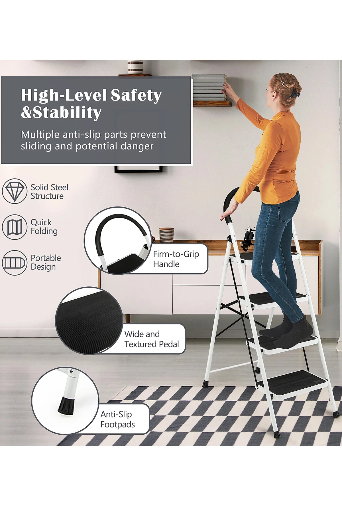 Merdiven Geniş 4 Basamaklı Kaymaz Katlanır Kilitli A Tipi Cg015