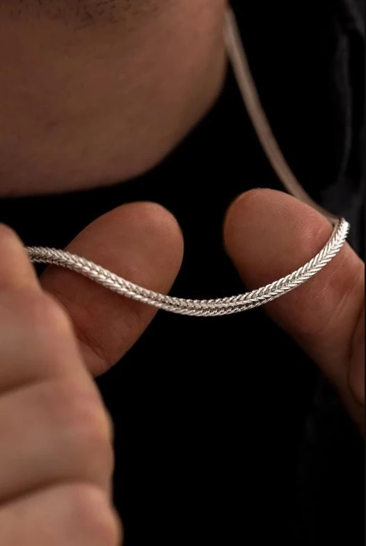 Erkek Gümüş Kolye - 3 mm Beyaz Tilki Kuyruğu Model Erkek Kolye Zincir