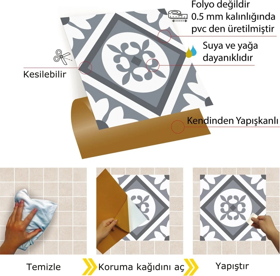 Kendinden Yapışkanlı Geometrik 02 Desenli Pvc Karo 30X30 cm (33 Adet) 3m2