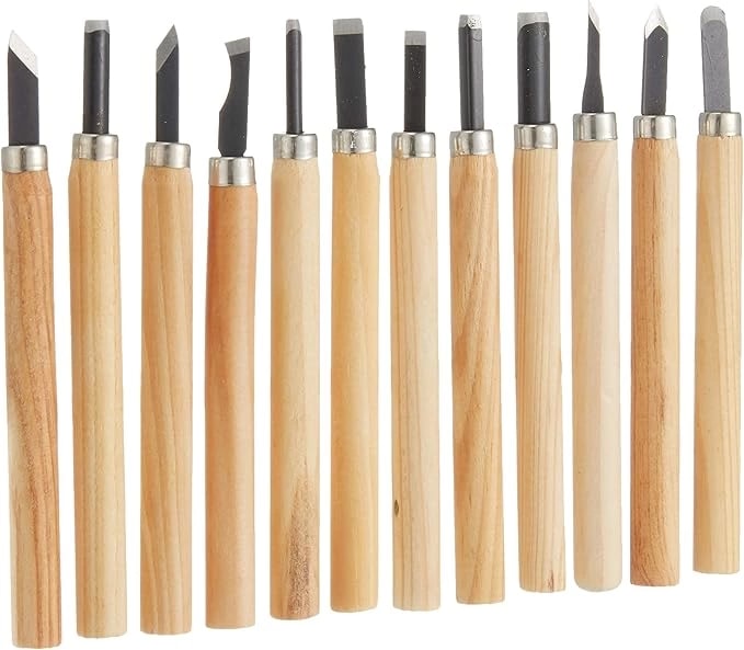 W 2512, Ahşap Oyma Bıçak Seti 12 Parça, Siyah