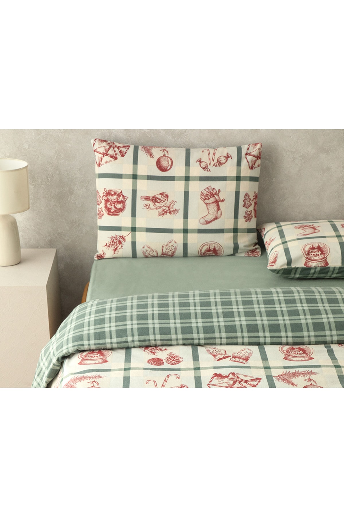 Winter Joy Flanel Tek Kişilik Nevresim Takımı Yeşil