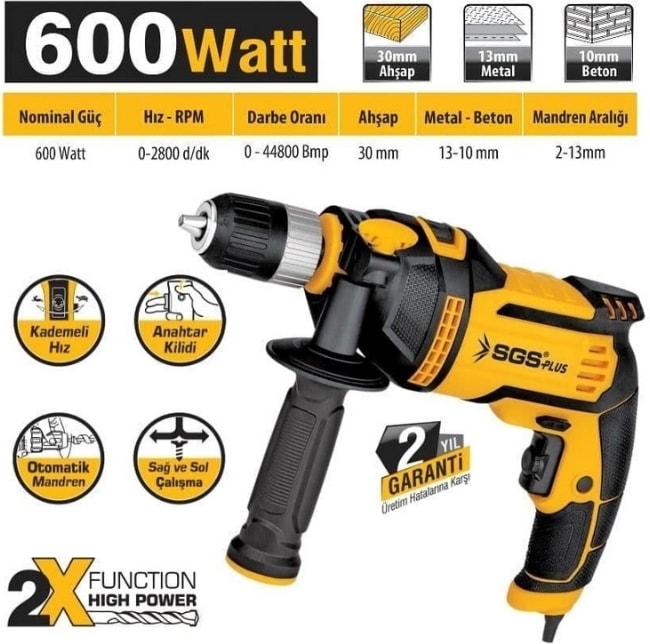 Kırıcı Delici Darbeli Matkap 600 Watt